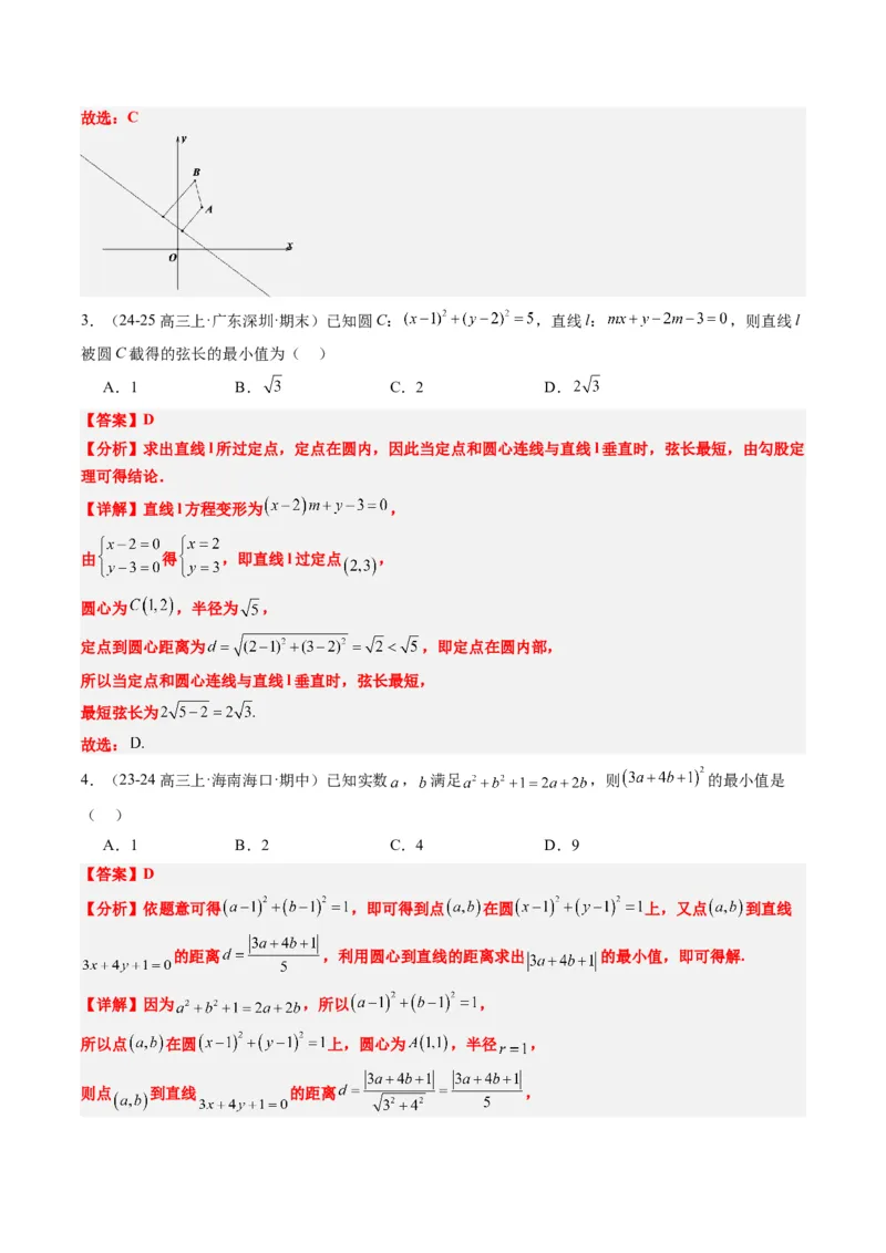 专题12直线与圆中的最值和范围问题（5大题型）-2025年高考数学二轮热点题型归纳与变式演练（新高考通用）（解析版）_2025年新高考资料_二轮复习_一、题型突破_热点题型&bull;选填题攻略