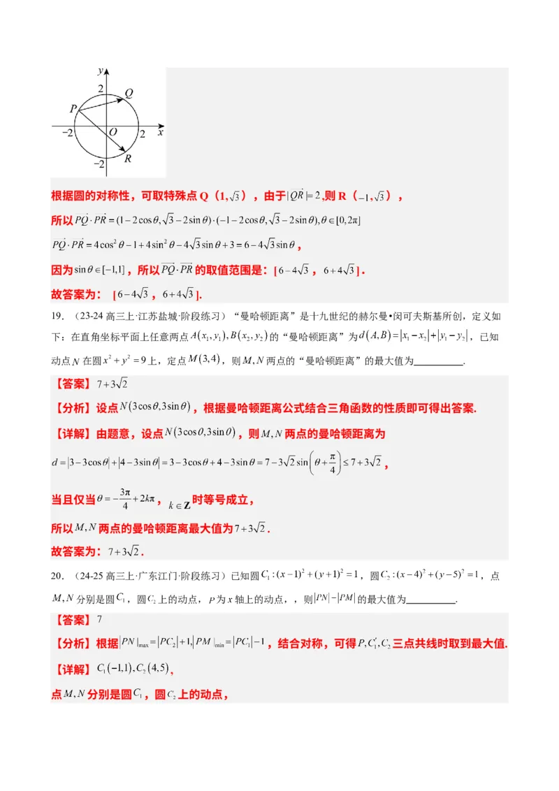 专题12直线与圆中的最值和范围问题（5大题型）-2025年高考数学二轮热点题型归纳与变式演练（新高考通用）（解析版）_2025年新高考资料_二轮复习_一、题型突破_热点题型&bull;选填题攻略
