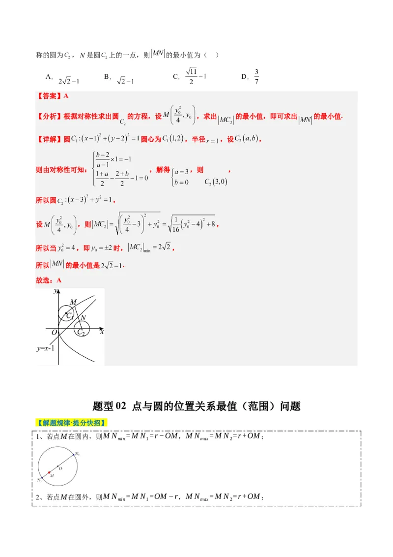 专题12直线与圆中的最值和范围问题（5大题型）-2025年高考数学二轮热点题型归纳与变式演练（新高考通用）（解析版）_2025年新高考资料_二轮复习_一、题型突破_热点题型&bull;选填题攻略