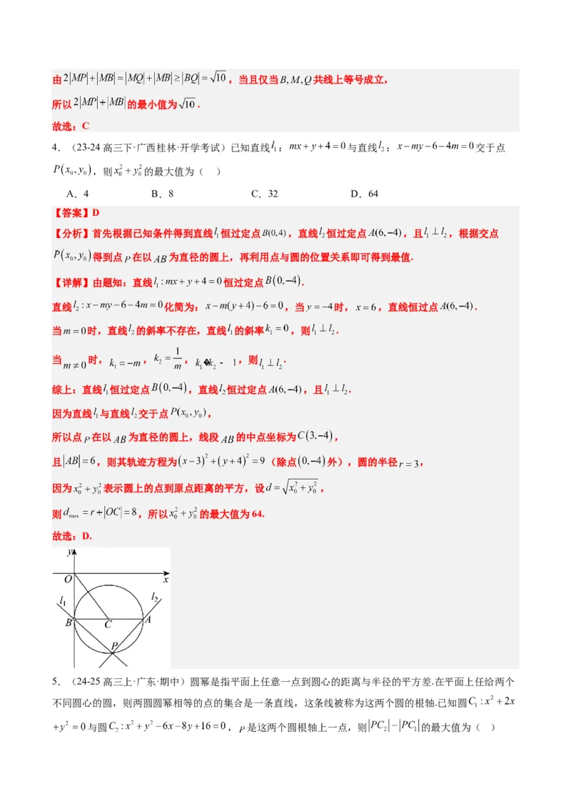 专题12直线与圆中的最值和范围问题（5大题型）-2025年高考数学二轮热点题型归纳与变式演练（新高考通用）（解析版）_2025年新高考资料_二轮复习_一、题型突破_热点题型&bull;选填题攻略