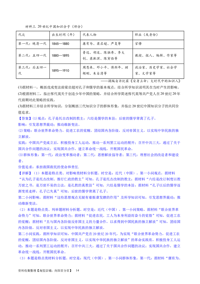 主题05晚清至民国初期的内忧外患与救亡图存的抗争和探索（主观题专练50题）（解析版）_07高考历史_新高考复习资料_2024年新高考复习资料_一轮复习资料_中国近代现代史板块