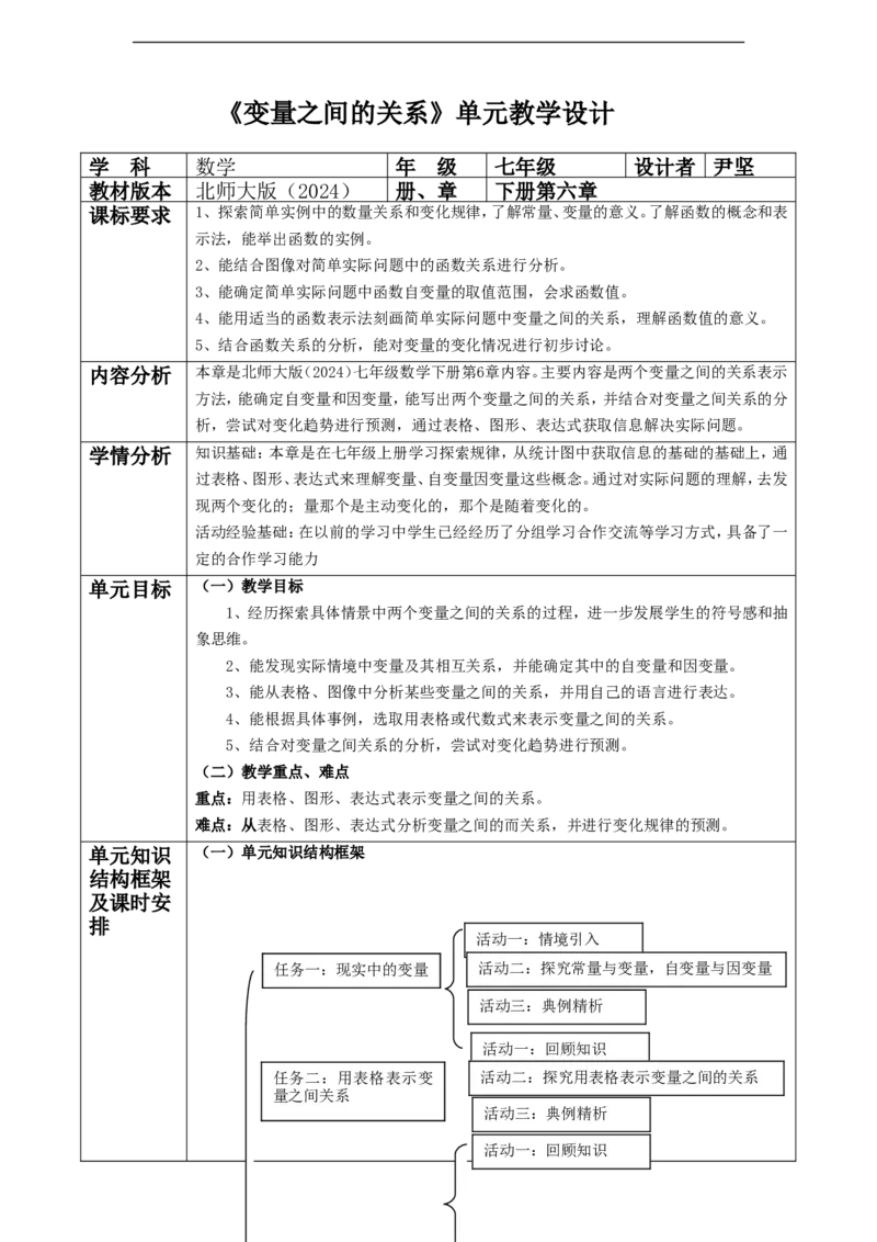 第六章《变量之间的关系》单元教学设计_北师大初中数学_7下-北师大版初中数学_7下-初中数学北师大版（2025春季新版）持续更新_1.课件+教案+单元整体教学设计（齐全）_599