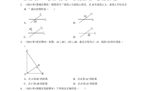 第2章相交线与平行线（基础30题专练）-2021-2022学年七年级数学下学期考试满分全攻略（北师大版）（原卷版）_北师大初中数学_7下-北师大版初中数学_7下-初中数学北师大版（旧版）赠送