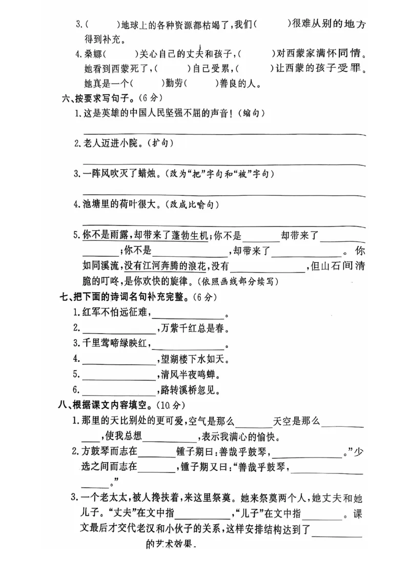 2024+秋上册六年级语文期末试卷（通用版）_小学1-6年级常用的上册资源汇总_六年级上册资料(1)