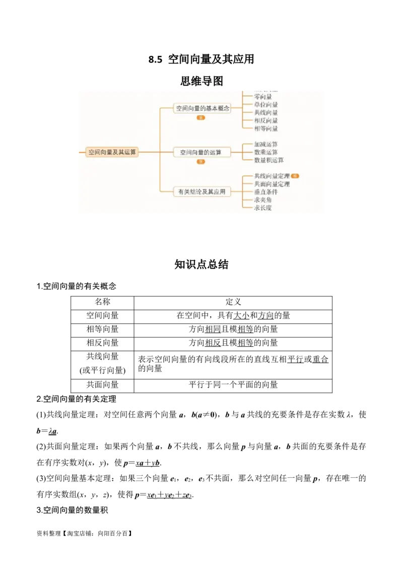 专题8.5空间向量及其应用(解析版)_02高考数学_新高考复习资料_2024年新高考资料_一轮复习资料_2024年高考数学一轮复习《考点&bull;题型&bull;技巧》精讲与精练高分突破系列（新高考专用）