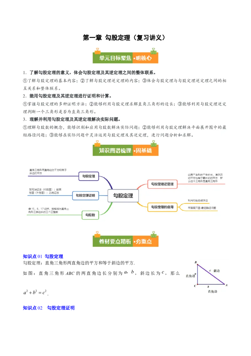 第1章勾股定理（复习讲义）（学生版）_北师大初中数学_8上-北师大版初中数学_初中数学北师大8上-2025秋季新版_第二套推荐25_10复习讲义+复习课件