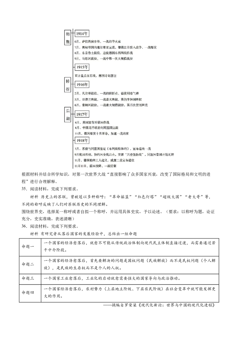 主题11两次世界大战、十月革命与国际秩序的演变（主观题专练50题）（原卷版）_07高考历史_新高考复习资料_2024年新高考复习资料_一轮复习资料_世界史板块