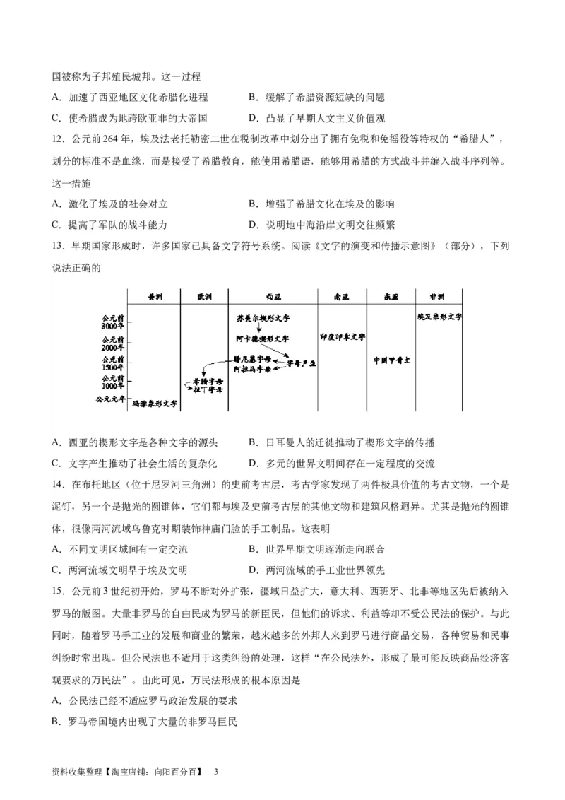 专题突破卷11古代文明的产生与发展（原卷版）_07高考历史_新高考复习资料_2024年新高考复习资料_一轮复习资料_完2024年高考历史一轮复习考点通关卷（新高考通用）_专题突破卷