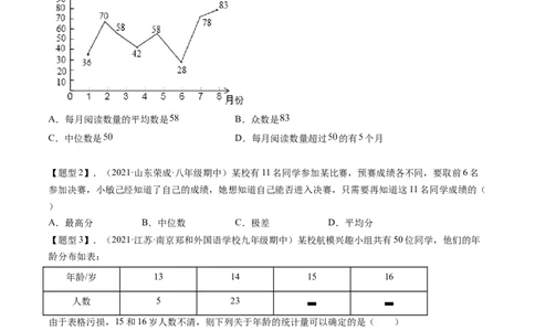 第六章数据的分析（题型汇总复习）（原卷版）_北师大初中数学_8上-北师大版初中数学_旧版_05习题试卷_2单元试卷_单元测试（第2套）