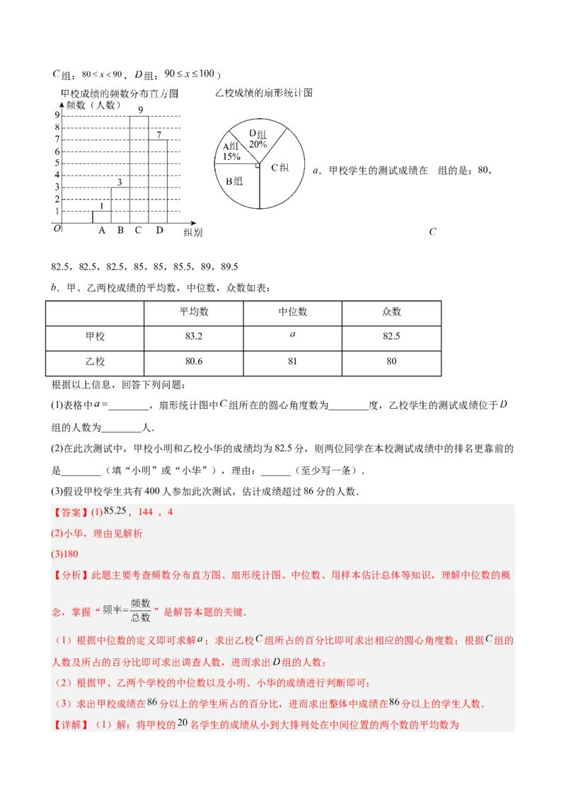 第六章数据的分析（高效培优单元测试&middot;提升卷）（教师版）_北师大初中数学_8上-北师大版初中数学_初中数学北师大8上-2025秋季新版_第二套推荐25_08专项讲练_阶段测试