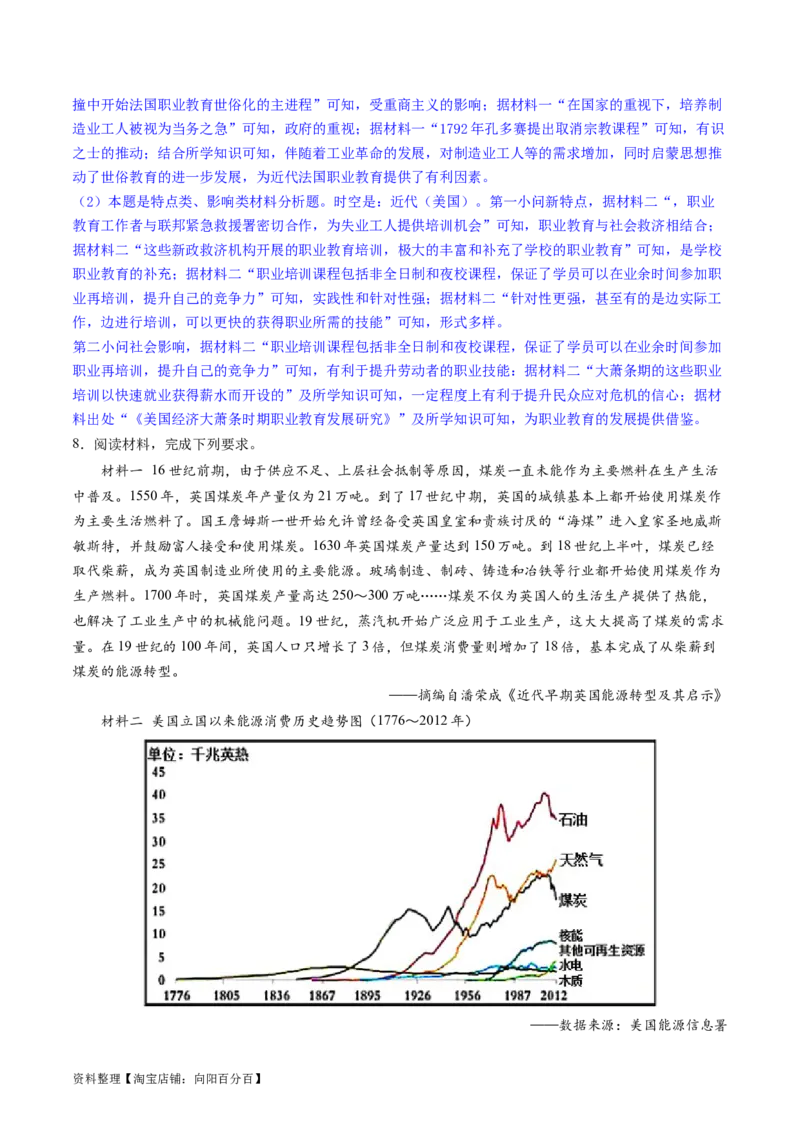 主题10工业革命时期世界的发展变化（主观题专练50题）（解析版）_07高考历史_新高考复习资料_2024年新高考复习资料_一轮复习资料_世界史板块_主题10工业革命时期世界的发展变化
