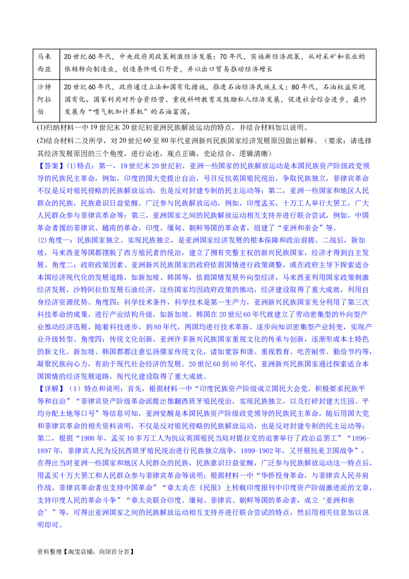 主题10工业革命时期世界的发展变化（主观题专练50题）（解析版）_07高考历史_新高考复习资料_2024年新高考复习资料_一轮复习资料_世界史板块_主题10工业革命时期世界的发展变化