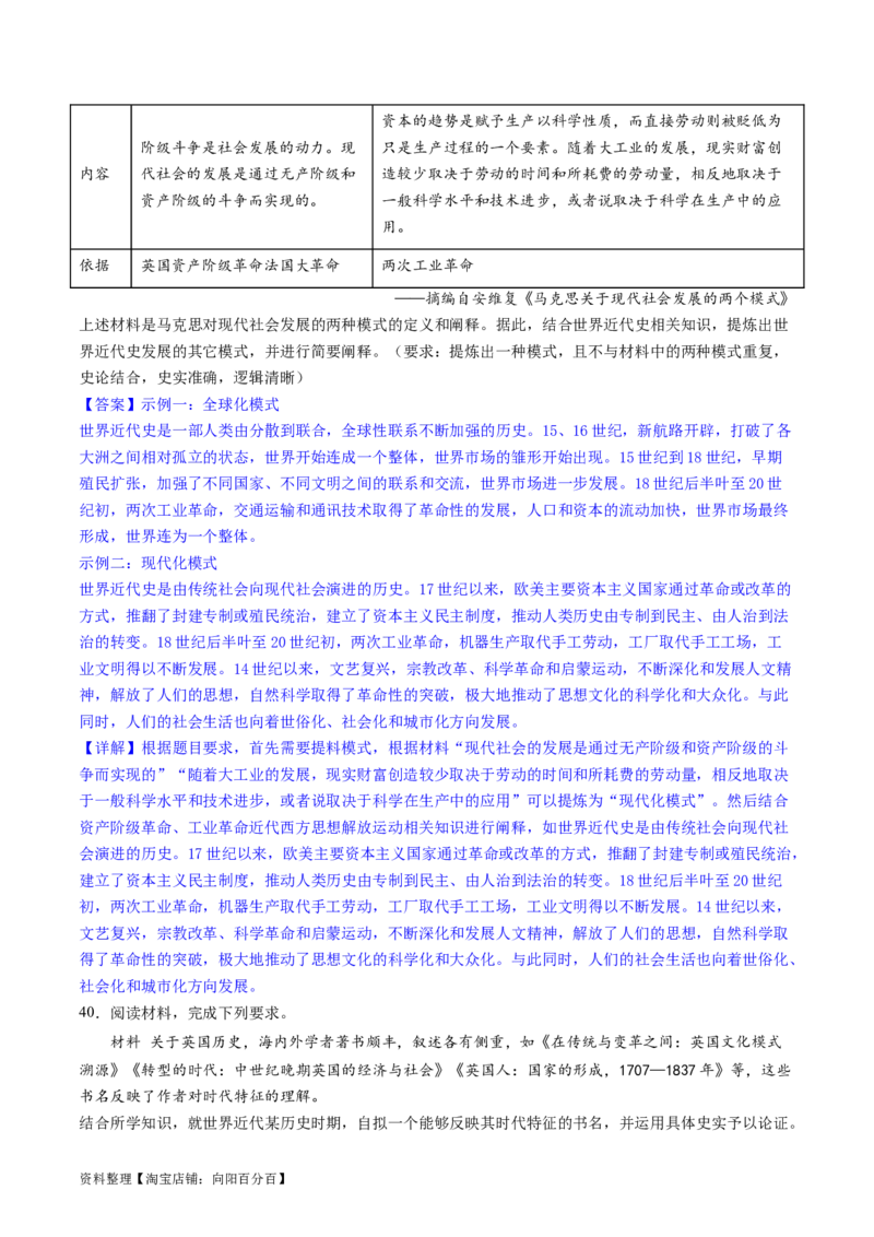 主题10工业革命时期世界的发展变化（主观题专练50题）（解析版）_07高考历史_新高考复习资料_2024年新高考复习资料_一轮复习资料_世界史板块_主题10工业革命时期世界的发展变化