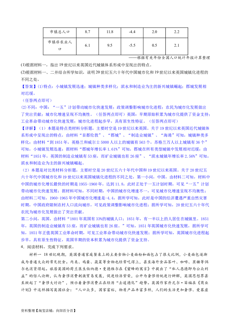 主题10工业革命时期世界的发展变化（主观题专练50题）（解析版）_07高考历史_新高考复习资料_2024年新高考复习资料_一轮复习资料_世界史板块_主题10工业革命时期世界的发展变化