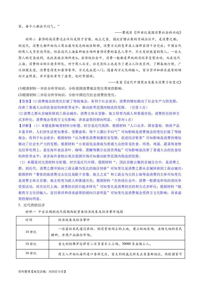 主题10工业革命时期世界的发展变化（主观题专练50题）（解析版）_07高考历史_新高考复习资料_2024年新高考复习资料_一轮复习资料_世界史板块_主题10工业革命时期世界的发展变化