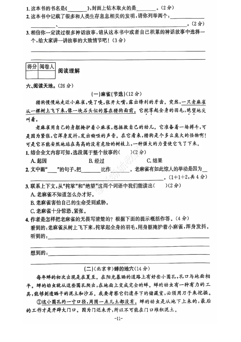 2024+秋上册四年级语文期末试卷（通用版）_小学1-6年级常用的上册资源汇总_四年级上册资料(1)