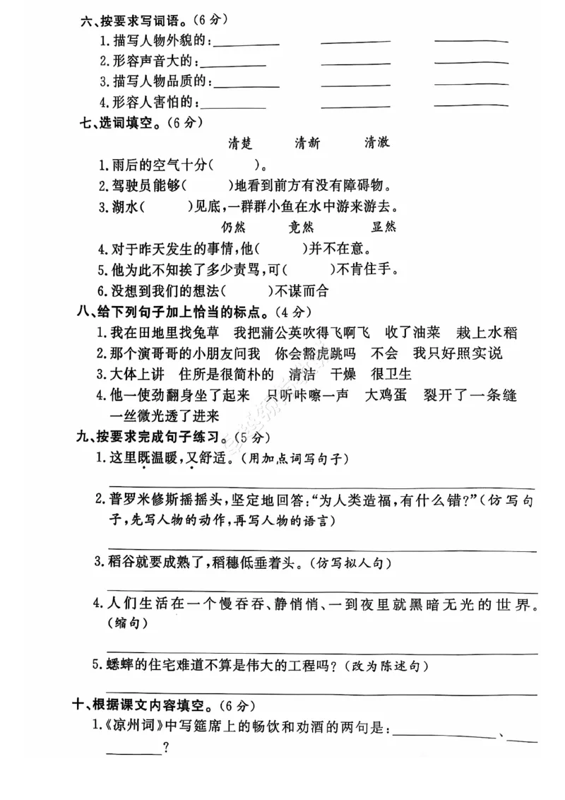 2024+秋上册四年级语文期末试卷（通用版）_小学1-6年级常用的上册资源汇总_四年级上册资料(1)