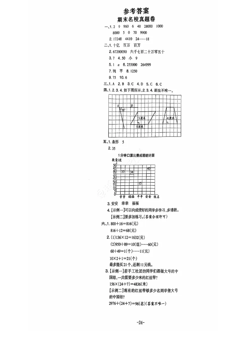 2024+秋上册四年级数学期末试卷（人教版）_小学1-6年级常用的上册资源汇总_四年级上册资料(1)