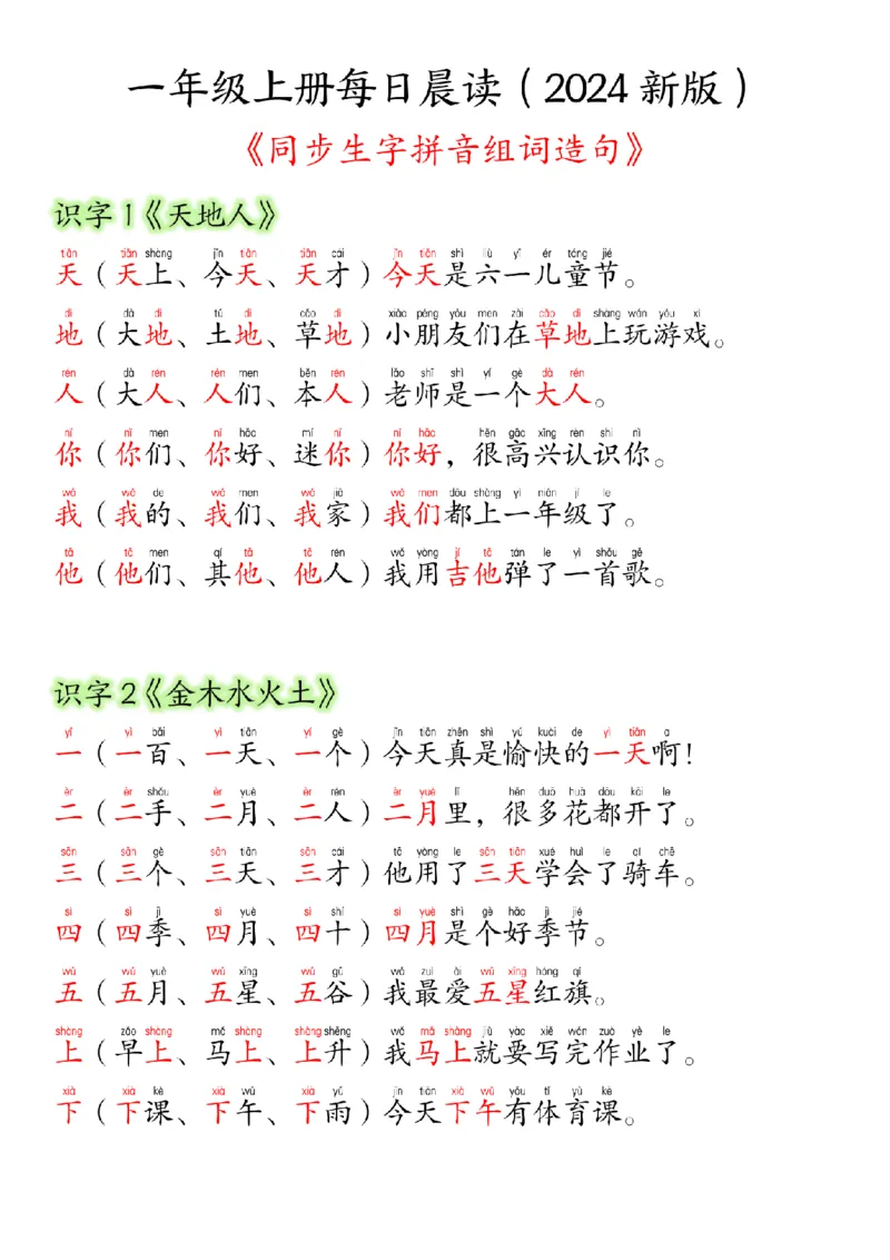 24新版一年级语文上册生字组词造句_小学1-6年级常用的上册资源汇总_一年级上册资料