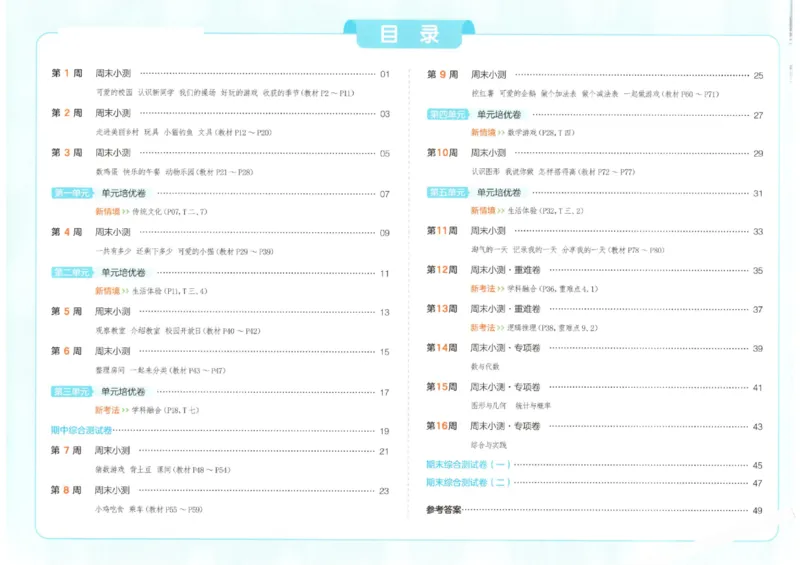 2025秋一本周末小测卷数学1上BS_小学语数英上册《一本周末小测卷》_25秋1-6年级上册小学数学北师大版一本周末小卷(1)