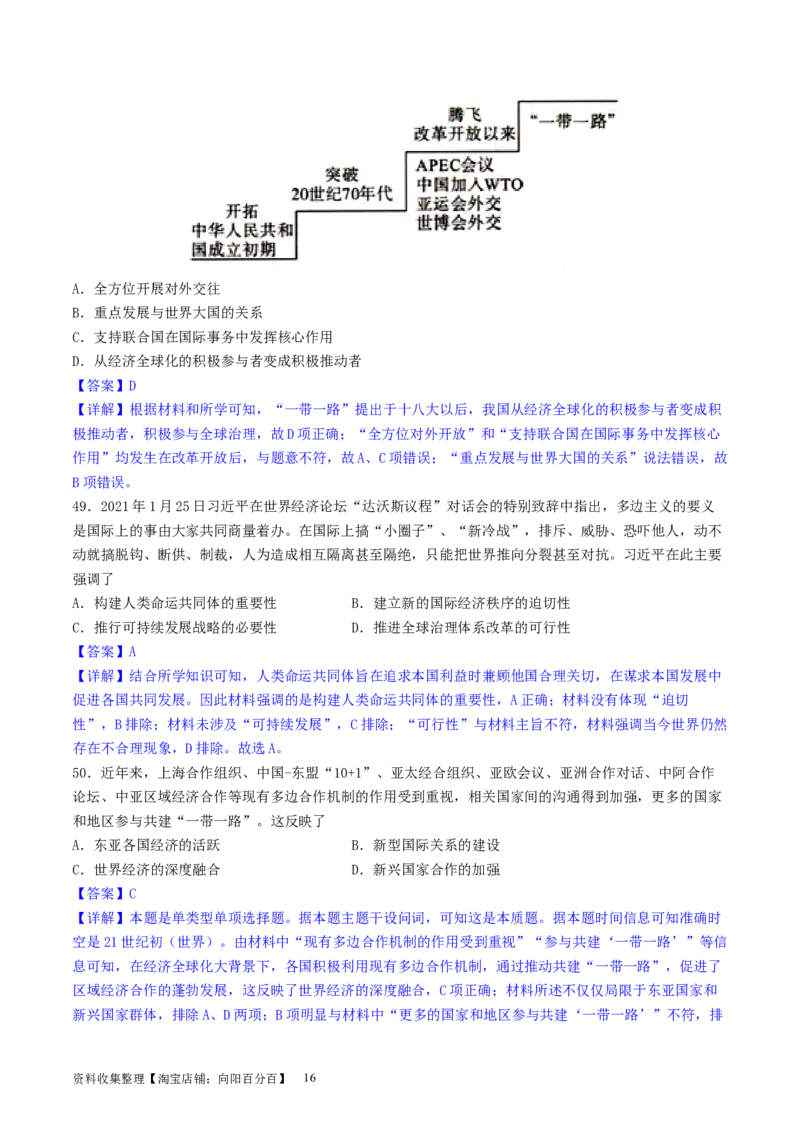 主题07中华人民共和国成立以来社会主义建设道路的探索（选择题专练50题）（解析版）_07高考历史_新高考复习资料_2024年新高考复习资料_一轮复习资料_中国近代现代史板块