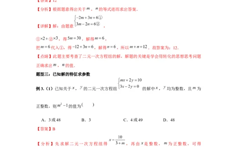 小专题06：二元一次方程（组）含参问题（解析版）-2021-2022学年八年级数学上册基础考点专题培优训练+重要题型小专题（北师大版）_北师大初中数学_8上-北师大版初中数学_旧版