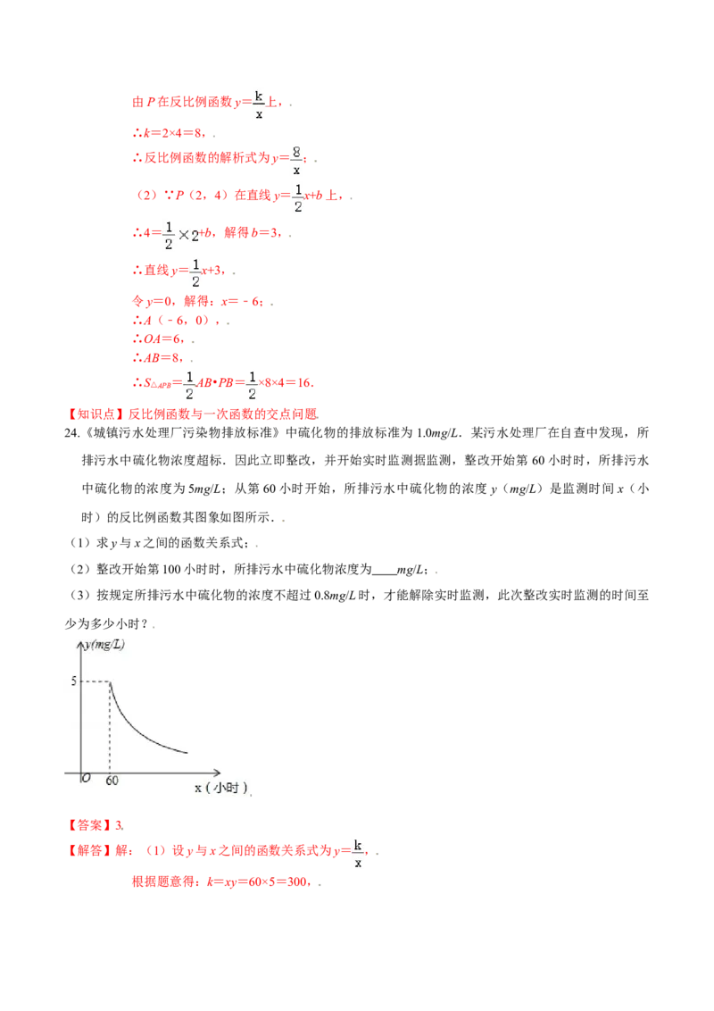 第六章反比例函数（能力提升）（北师大版）（解析版）_北师大初中数学_9上-北师大版初中数学_05习题试卷_2单元试卷_单元测试（第2套）