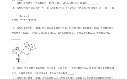 期末复习卷（二）-八年级数学上学期期末考点必杀200题（北师大版）（原卷版）_北师大初中数学_8上-北师大版初中数学_旧版_05习题试卷_5专项练习