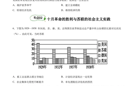 专题考点巩固卷17两次世界大战、十月革命与国际秩序的演变（原卷版）_07高考历史_新高考复习资料_2024年新高考复习资料_一轮复习资料_考点巩固卷