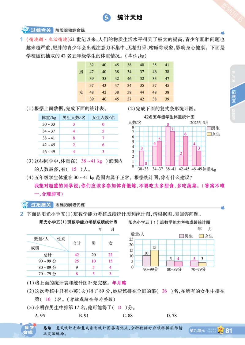 2025秋一遍过数学SJ5上教师用书（答案版）_25秋小学语数英1-6年级上册《一遍过》合集_25秋苏教版数学《一遍过》1-6年级上_五年级