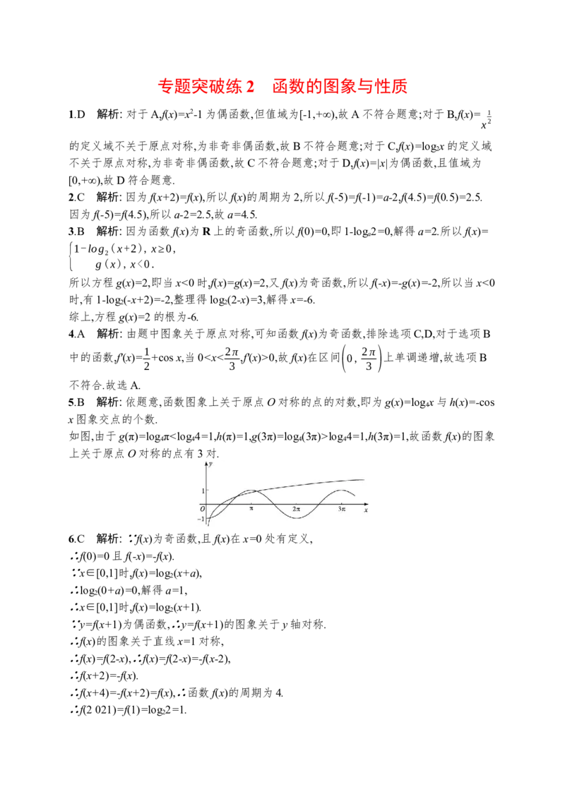 人教版新高考数学二轮复习习题训练--专题突破练2　函数的图象与性质（word版含解析）_02高考数学_新高考复习资料_2022年新高考资料