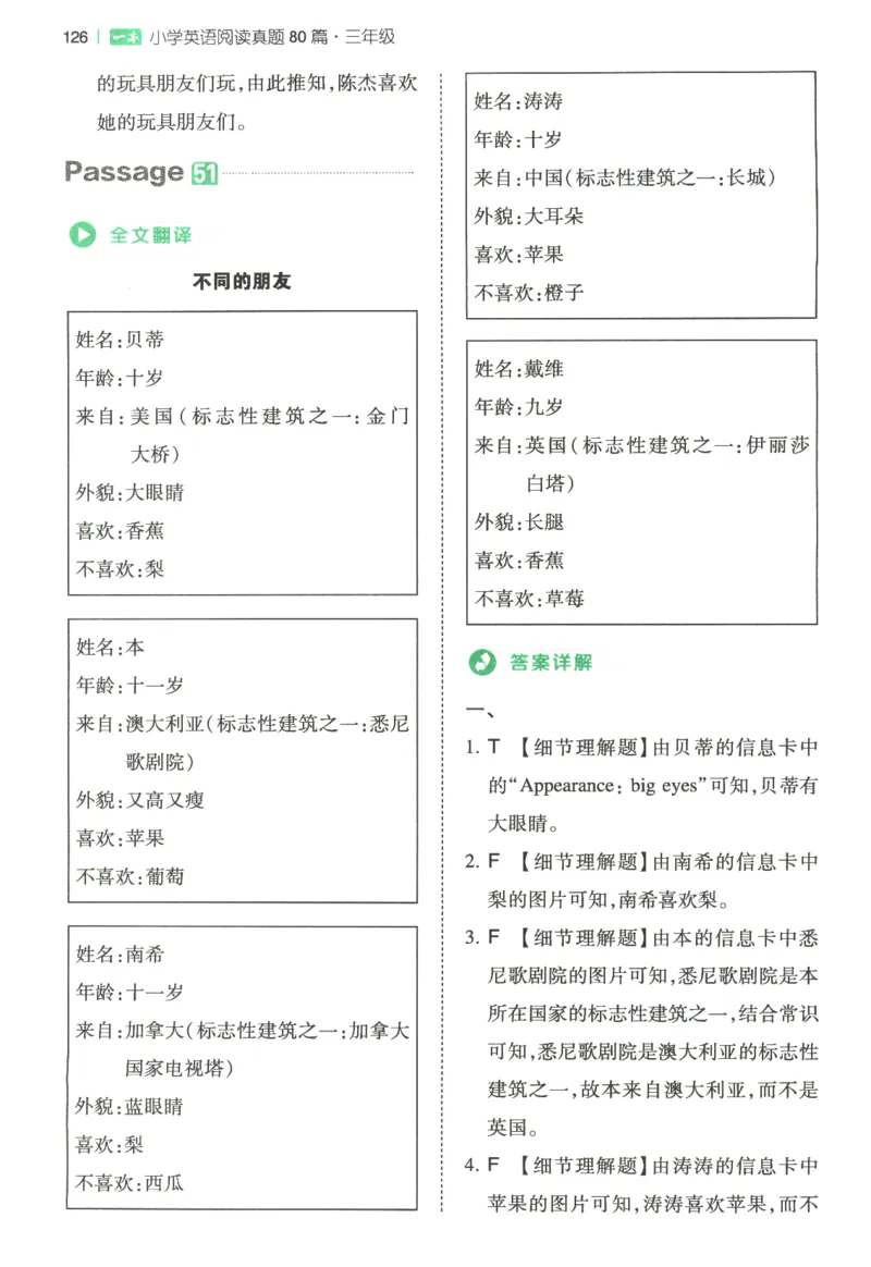 2026版第5次一本英语阅读真题80篇-3年级-参考答案_小学教辅2026新版+暑假衔接_2026版第5次一本英语阅读真题80篇3-6年级
