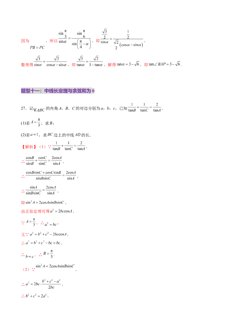 专题10正余弦定理在解三角形中的高级灵活应用与最值问题（练习）（解析版）_2025年新高考资料_二轮复习_上好课2025年高考数学二轮复习讲练测（新高考通用）3379306