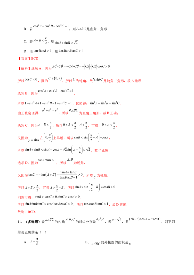 专题10正余弦定理在解三角形中的高级灵活应用与最值问题（练习）（解析版）_2025年新高考资料_二轮复习_上好课2025年高考数学二轮复习讲练测（新高考通用）3379306