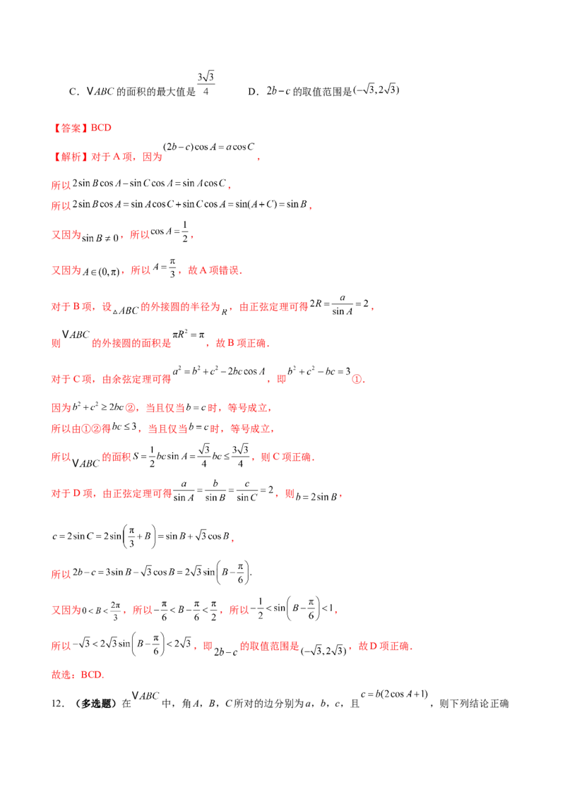 专题10正余弦定理在解三角形中的高级灵活应用与最值问题（练习）（解析版）_2025年新高考资料_二轮复习_上好课2025年高考数学二轮复习讲练测（新高考通用）3379306