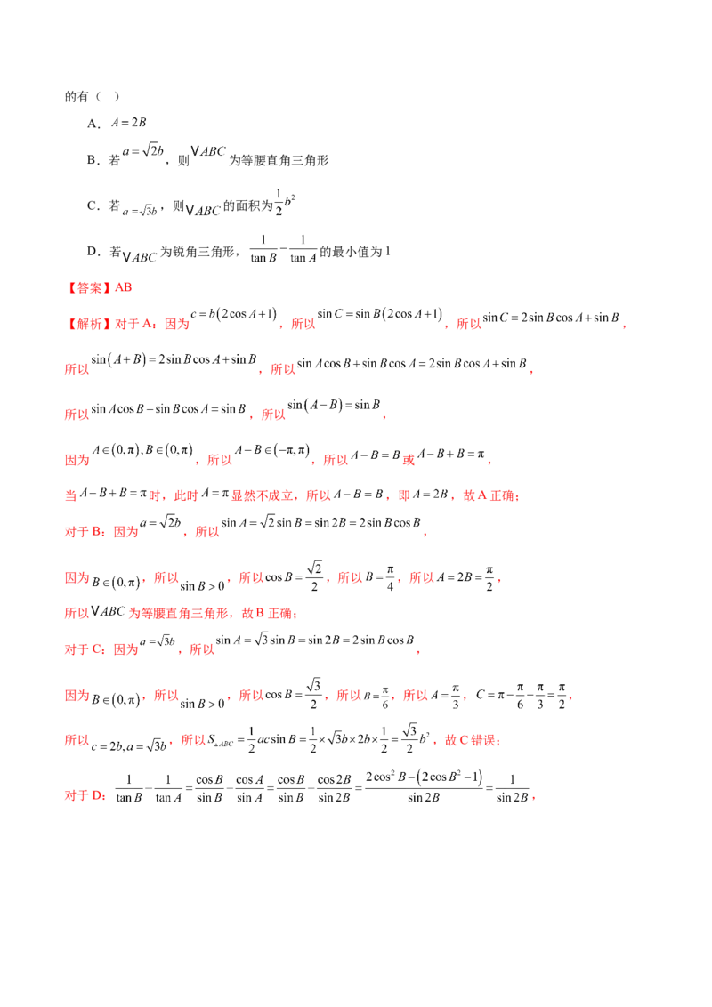 专题10正余弦定理在解三角形中的高级灵活应用与最值问题（练习）（解析版）_2025年新高考资料_二轮复习_上好课2025年高考数学二轮复习讲练测（新高考通用）3379306