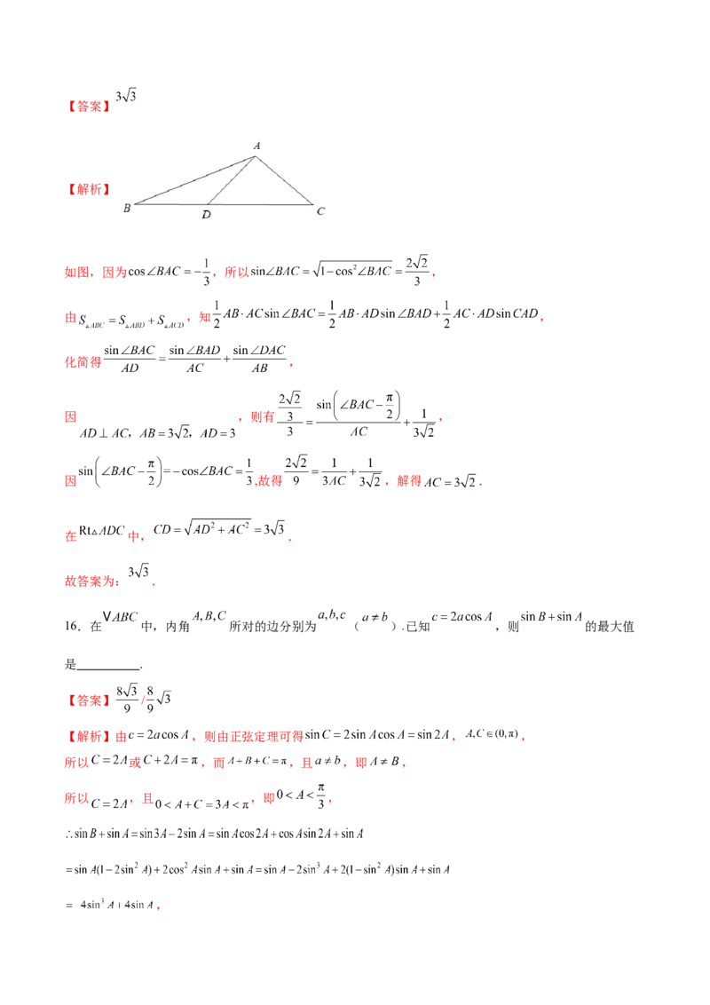专题10正余弦定理在解三角形中的高级灵活应用与最值问题（练习）（解析版）_2025年新高考资料_二轮复习_上好课2025年高考数学二轮复习讲练测（新高考通用）3379306
