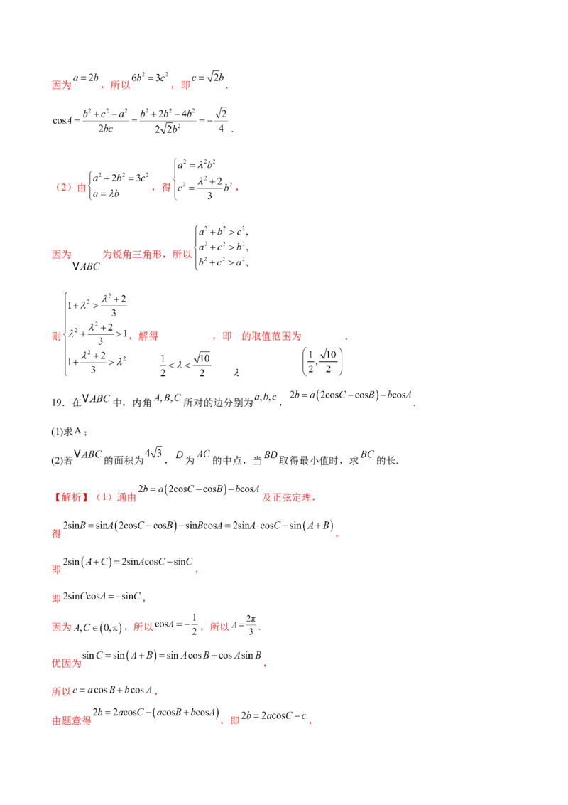 专题10正余弦定理在解三角形中的高级灵活应用与最值问题（练习）（解析版）_2025年新高考资料_二轮复习_上好课2025年高考数学二轮复习讲练测（新高考通用）3379306