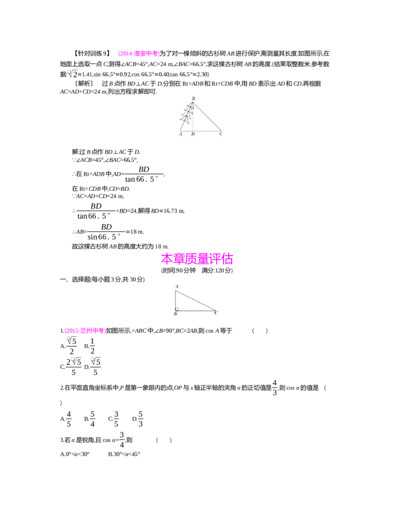 第一章　直角三角形的边角关系_北师大初中数学_9下-北师大版初中数学_03教案_全册教案（第2套）