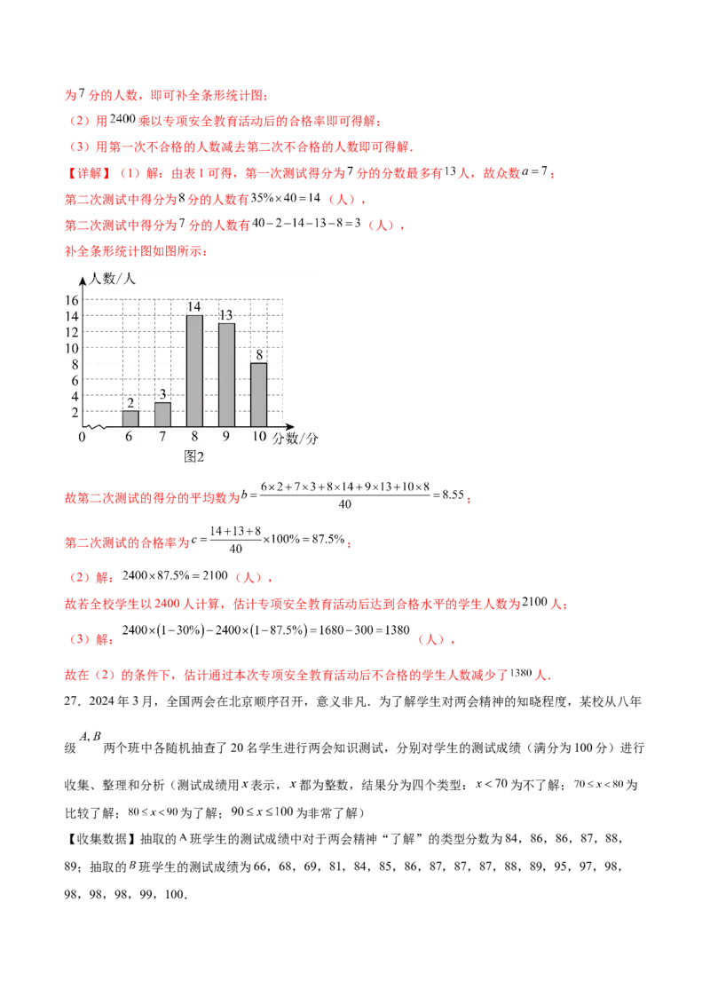 培优02数据分析的实际应用类型题（6大题型）（专项训练）（北师大2024）（解析版）_北师大初中数学_8上-北师大版初中数学_初中数学北师大8上-2025秋季新版_第二套推荐25_07习题试卷