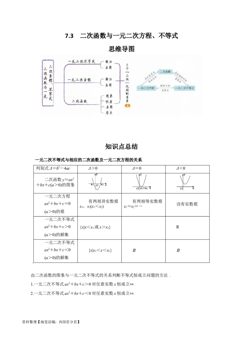 专题7.3二次函数与一元二次方程、不等式(解析版)_02高考数学_新高考复习资料_2024年新高考资料_一轮复习资料_答案解析版