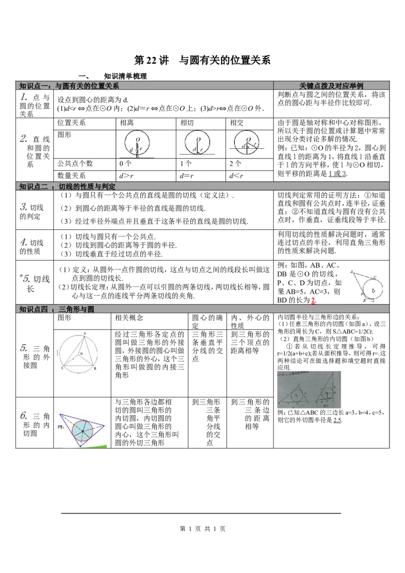 第22讲与圆有关的位置关系_北师大初中数学_9下-北师大版初中数学_07知识点总结_赠送：中考知识点梳理_第六单元圆