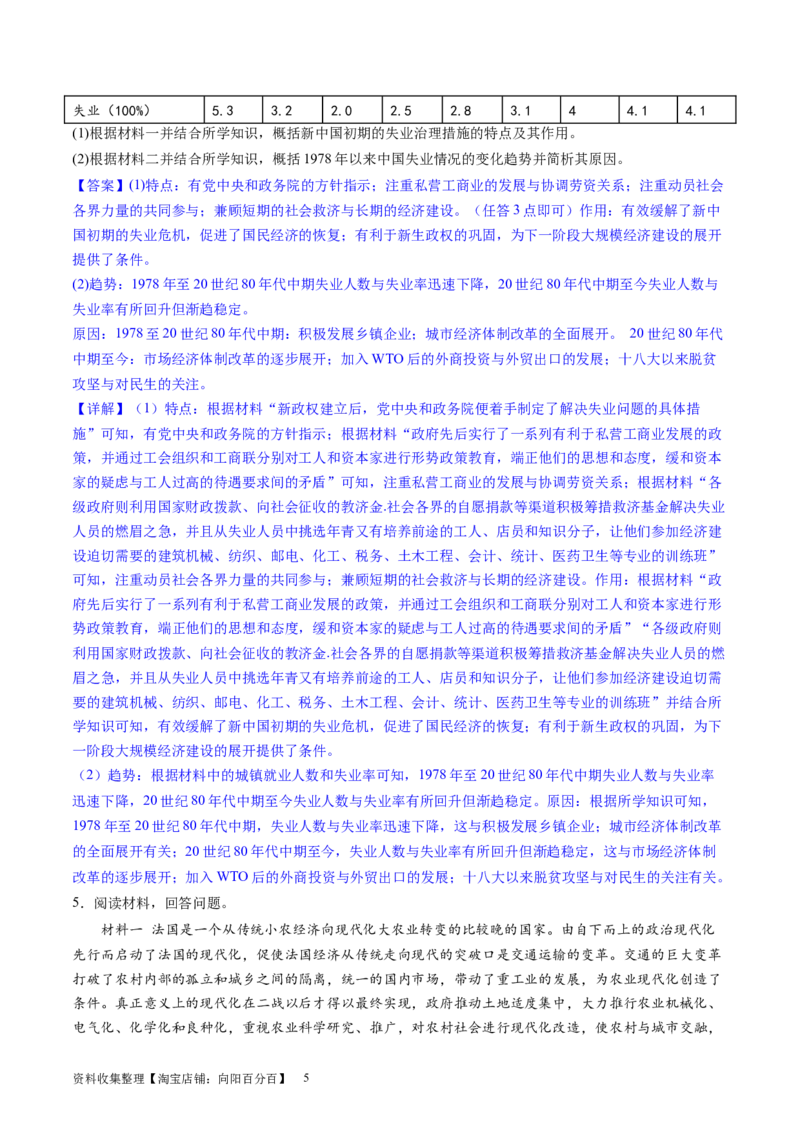 主题07中华人民共和国成立以来社会主义建设道路的探索（主观题专练50题）（解析版）_07高考历史_新高考复习资料_2024年新高考复习资料_一轮复习资料_中国近代现代史板块