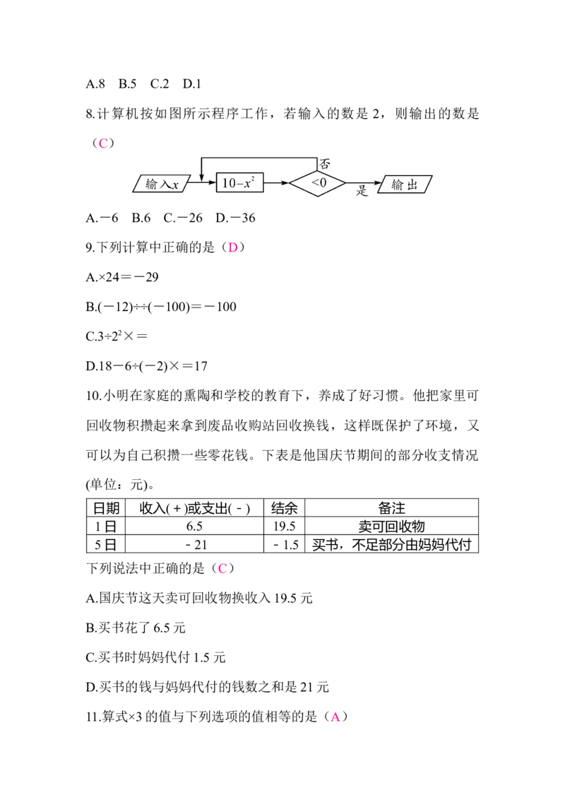 北师大版（2024）七年级数学上册第二章质量评价答案版_北师大初中数学_7上-北师大版初中数学_7上-初中数学北师大（2024新版）持续更新_06习题试卷_单元测试_单元测试（2024）