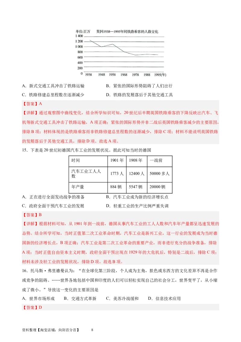 专题突破卷30交通与社会变迁（解析版）_07高考历史_新高考复习资料_2024年新高考复习资料_一轮复习资料_完2024年高考历史一轮复习考点通关卷（新高考通用）_专题突破卷