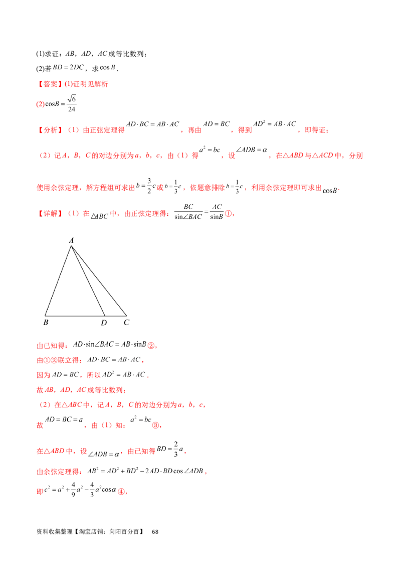 专题突破卷13解三角形的图形归类（含中线、角平分线、高）（解析版）_02高考数学_新高考复习资料_2024年新高考资料_一轮复习资料_完2024年高考数学一轮复习考点通关卷（新高考）