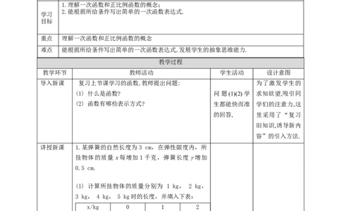 核心素养目标4.2一次函数与正比例函数教学设计_北师大初中数学_8上-北师大版初中数学_旧版_01课件+教案核心素养目标_教案