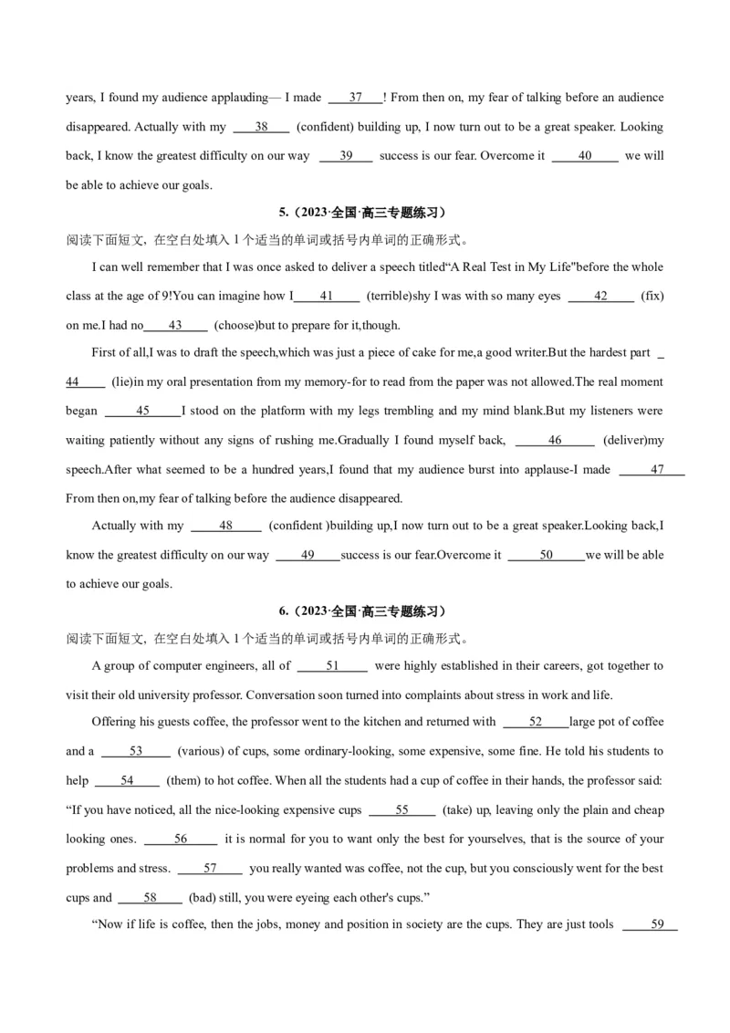 专题37语法填空高频话题(哲理与感悟)-2024年新高考英语一轮复习练小题刷大题提能力（原卷版）_03高考英语_新高考复习资料_2024年新高考资料_一轮复习资料_第二部分刷大题