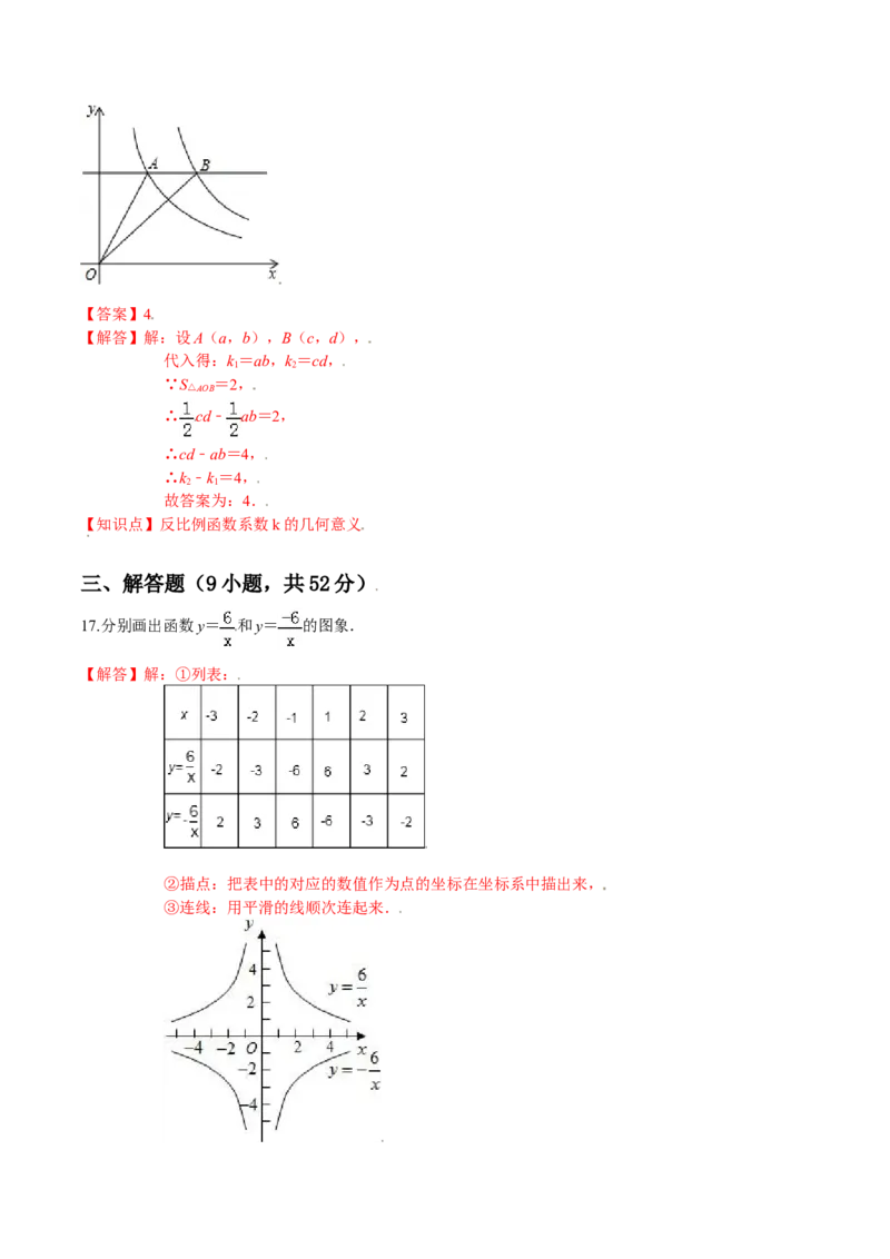 第六章反比例函数（基础过关）（北师大版）（解析版）_北师大初中数学_9上-北师大版初中数学_05习题试卷_2单元试卷_单元测试（第2套）