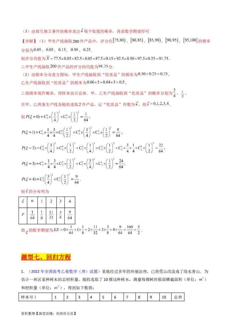 专题43重点专训统计大题专项训练（理科）（教师版）_02高考数学_通用版（老高考）复习资料_2024年复习资料_完备战2024年高考数学一轮复习考点帮（全国通用）